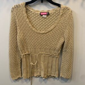 Y2k coquette long sleeve crotchet top - vintage say what? Beige Sz Medium